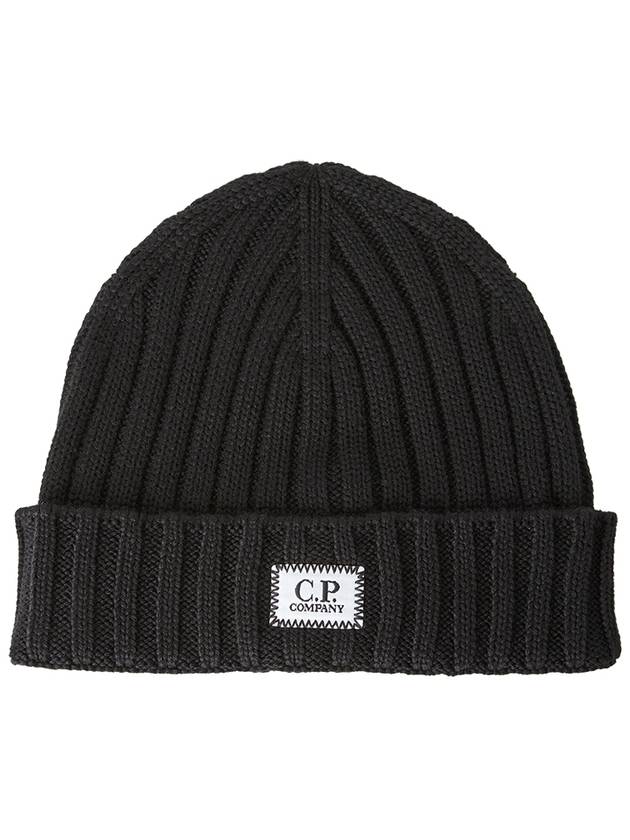 Extra Fine Merino Wool Logo Beanie Black - CP COMPANY - BALAAN 2