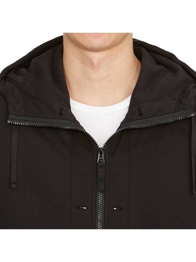 Brushed Cotton Fleece Garment Dyed Hooded Zip Up Black - STONE ISLAND - BALAAN 9