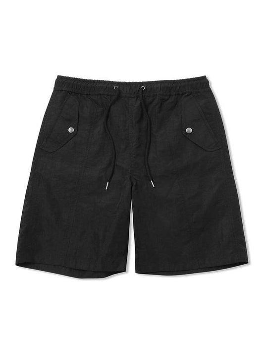 Men's Wide Banding Flap Pocket Nylon Shorts Black - WEST GRAND BOULEVARD - BALAAN 1