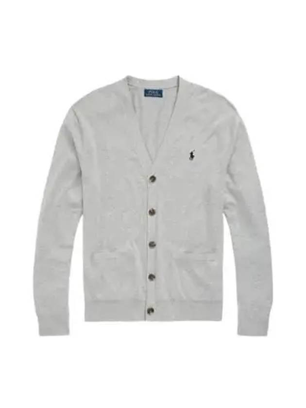 V-Neck Embroidery Logo Cardigan Grey - POLO RALPH LAUREN - BALAAN 2