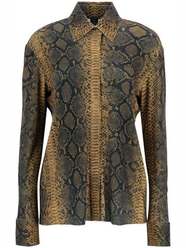 brown python print long sleeve shirt - NORMA KAMALI - BALAAN 1