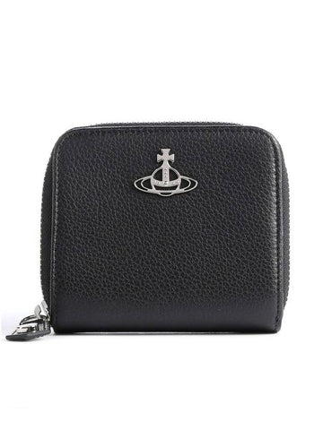 Grain Zipper Medium Silver Half Wallet Black - VIVIENNE WESTWOOD - BALAAN 1