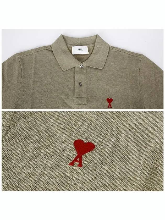 Men's Heart Logo Polo Shirt Heather Sage - AMI - BALAAN 7