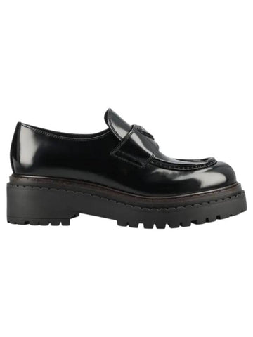 Triangle Logo Leather Loafers Black - PRADA - BALAAN 1