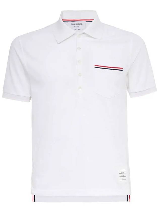 Men's Three Stripes Pocket Mercerized Short Sleeve Polo Shirt White - THOM BROWNE - BALAAN 2