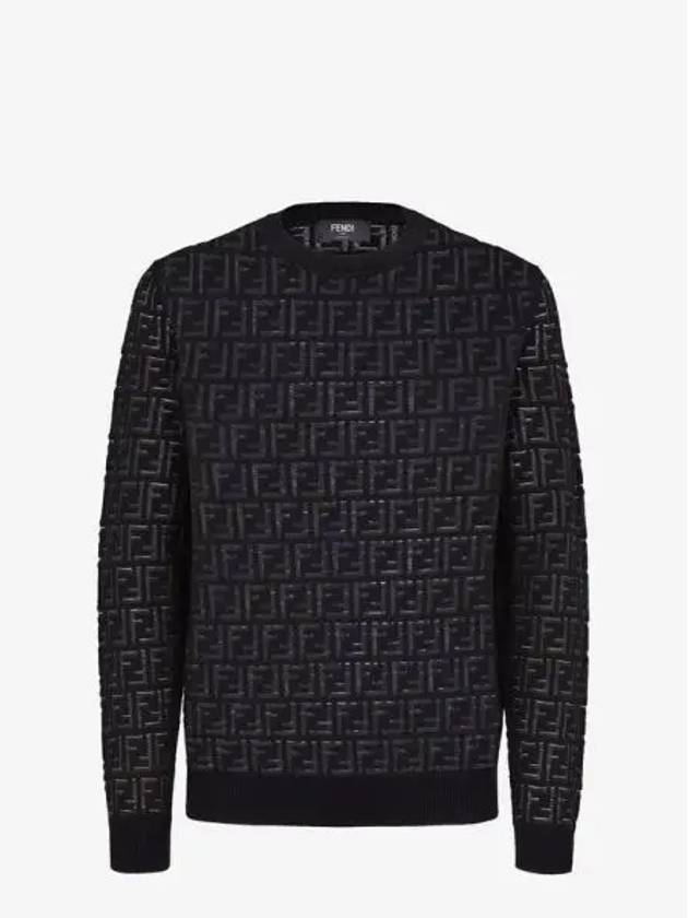 FF Motif Crew Neck Wool Knit Top Black - FENDI - BALAAN 2