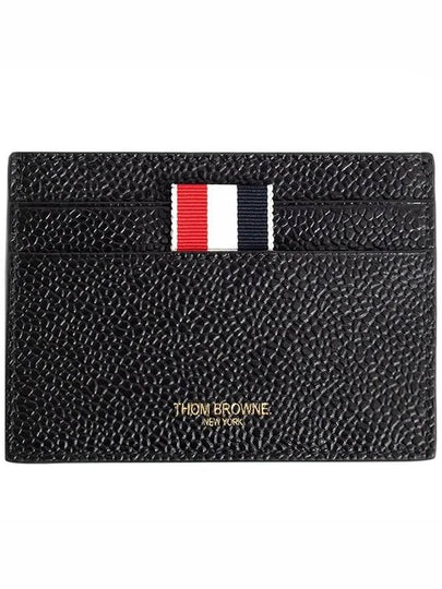 Pebble Grain Leather Stripe Single Card Wallet Black - THOM BROWNE - BALAAN 2