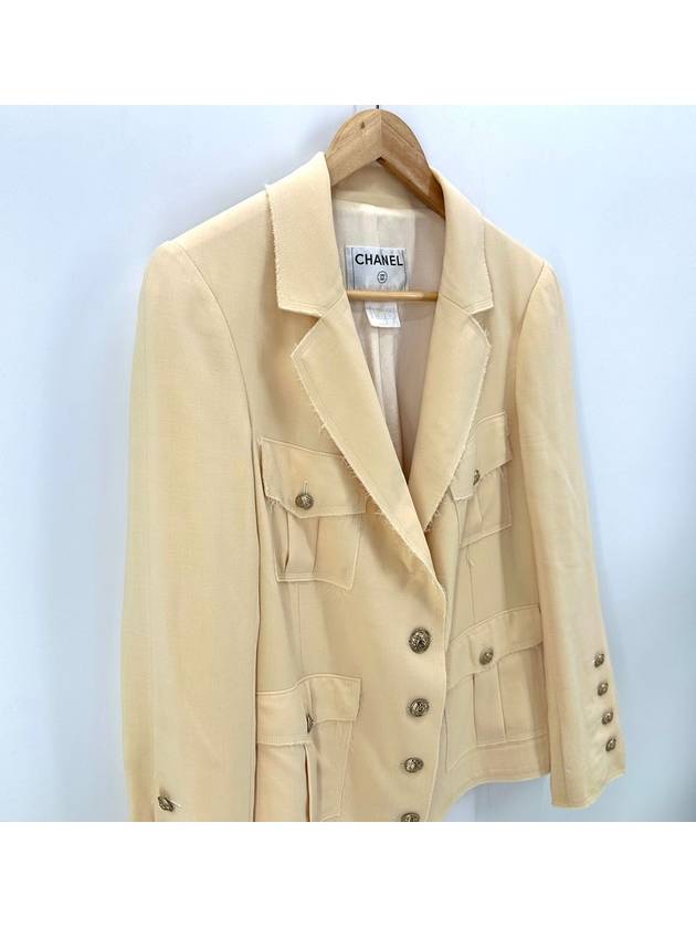 CC logo gold button silk linen jacket - CHANEL - BALAAN 4