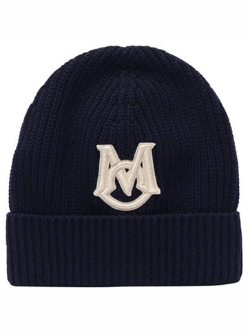 3B00014 M1509 742 Logo Patch Wool Beanie Navy Hat TLS - MONCLER - BALAAN 1