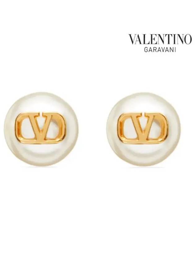 V Logo Pearl Earrings Gold - VALENTINO - BALAAN 3