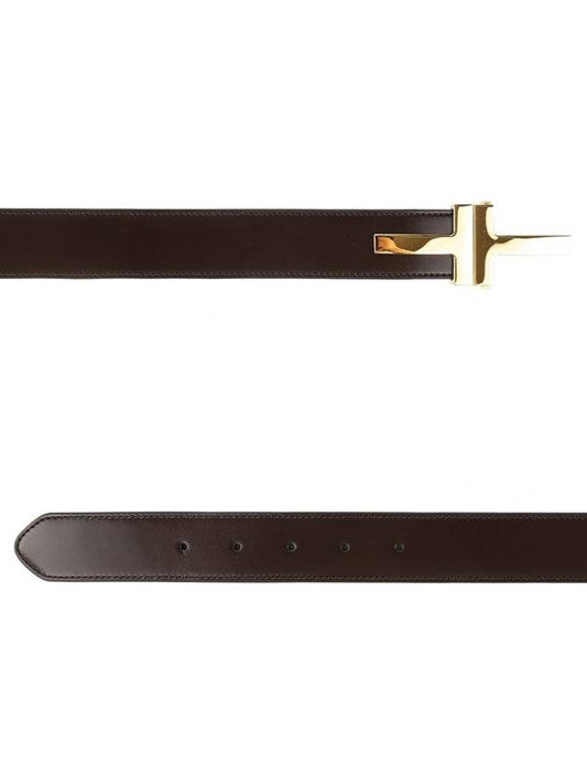 Double T Buckle Leather Belt Brown - TOM FORD - BALAAN 2