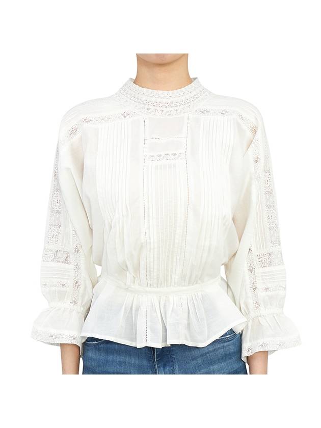 Women's Lace Crew Neck Cotton Blouse White - VANESSA BRUNO - BALAAN 2