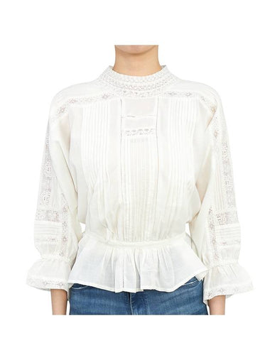 Women's Lace Crew Neck Cotton Blouse White - VANESSA BRUNO - BALAAN 1