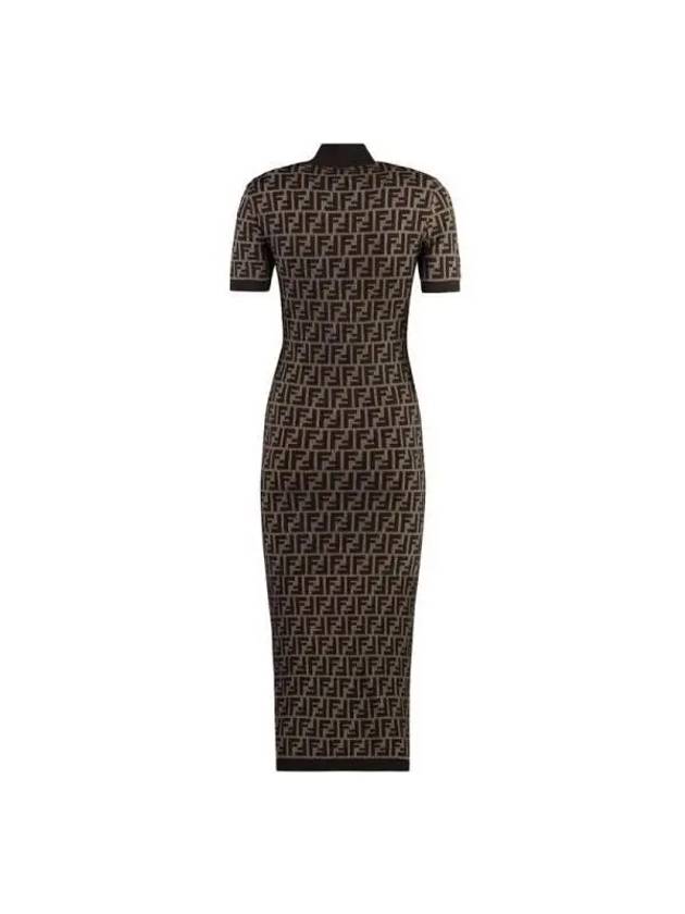 FF Cotton Midi Dress Brown - FENDI - BALAAN 3