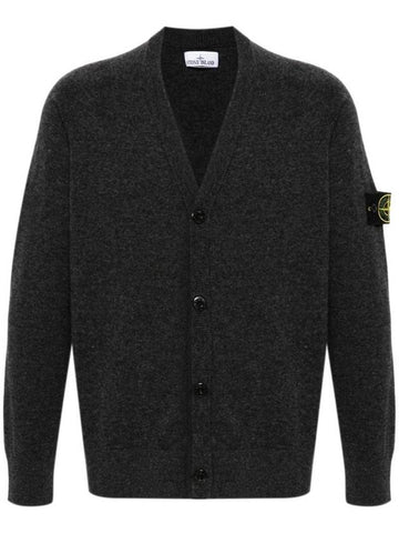 Wappen Patch V-Neck Cardigan Grey Melange - STONE ISLAND - BALAAN 1