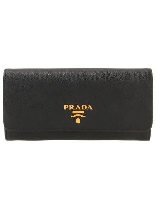 Metal Logo Saffiano Long Wallet Black - PRADA - BALAAN 2