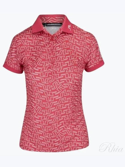 Women's Tour Tech Print Short Sleeve Polo Shirt Azalea - J.LINDEBERG - BALAAN 2