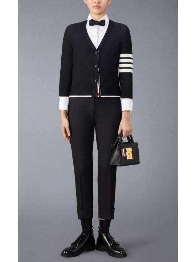 4 Bar Relaxed Fit Fine Merino Wool Cardigan Black - THOM BROWNE - BALAAN 4