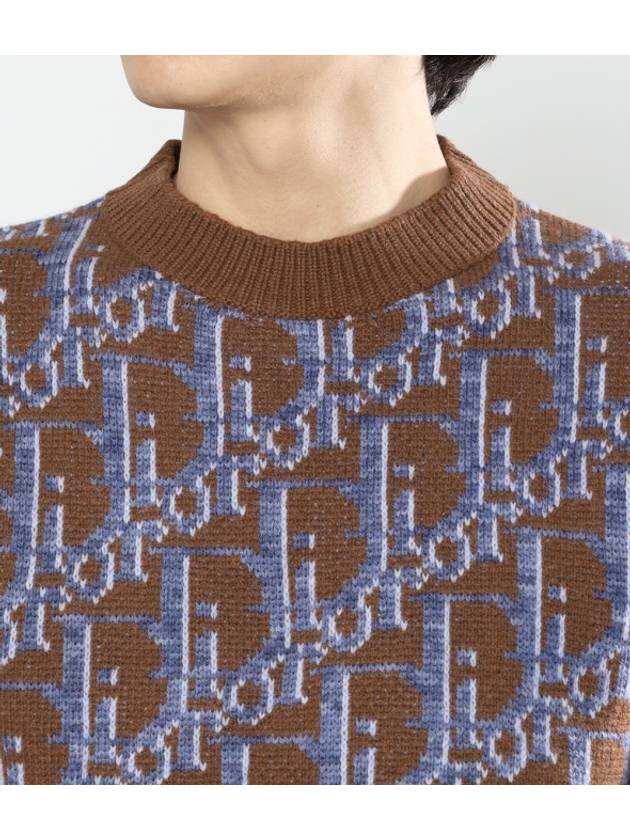 Oblique Wool Jacquard Knit Top Blue Brown - DIOR - BALAAN 5