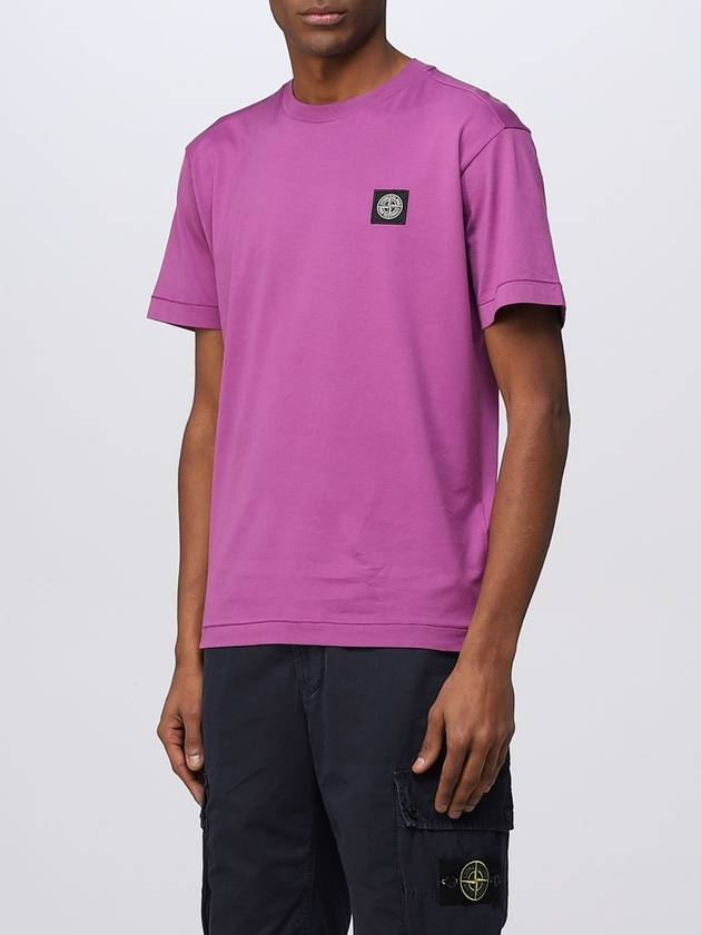 Logo Patch Cotton Short Sleeve T-Shirt Magenta - STONE ISLAND - BALAAN 5