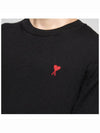 Heart Embroidered Logo Crew Neck Knit Top Black - AMI - BALAAN 5