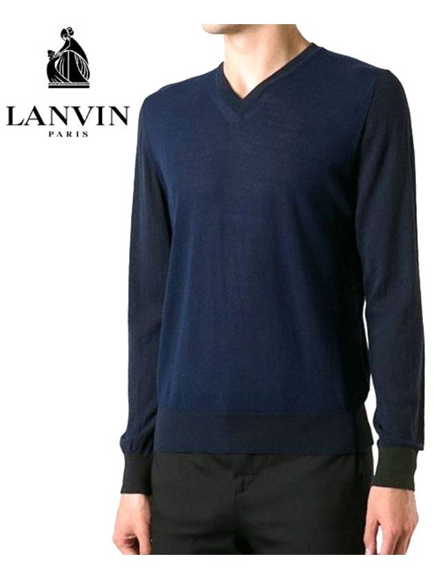 Vneck net sweater M06PL8A012 black navy - LANVIN - BALAAN 1