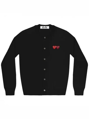 Double Heart Patch Wool Cardigan Black - COMME DES GARCONS - BALAAN 1