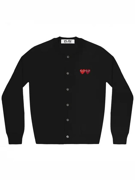 Play Women's Double Heart Logo Patch Wool Cardigan P1 N057 1 Black - COMME DES GARCONS - BALAAN 1