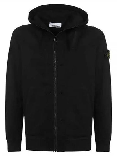 Brushed Cotton Fleece Garment Dyed Hooded Zip Up Black - STONE ISLAND - BALAAN 2