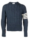 Donegal Twist Cable 4-Bar Classic Crewneck Knit Top Blue - THOM BROWNE - BALAAN 2