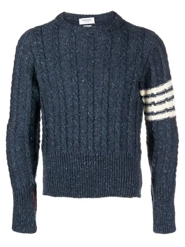 Donegal Twist Cable 4-Bar Classic Crewneck Knit Top Blue - THOM BROWNE - BALAAN 2