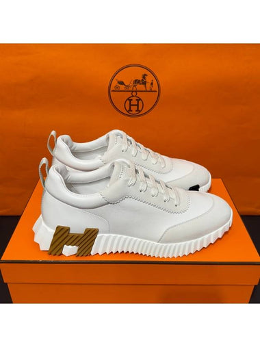 Women's Bouncing Sneakers White Leather H Brown Black Two Tone - HERMES - BALAAN 1