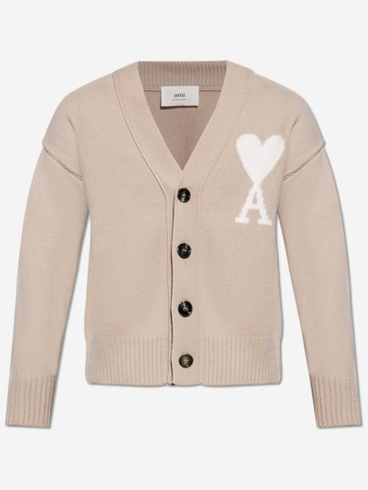 De Coeur Logo Wool Cardigan Light Beige - AMI - BALAAN 2