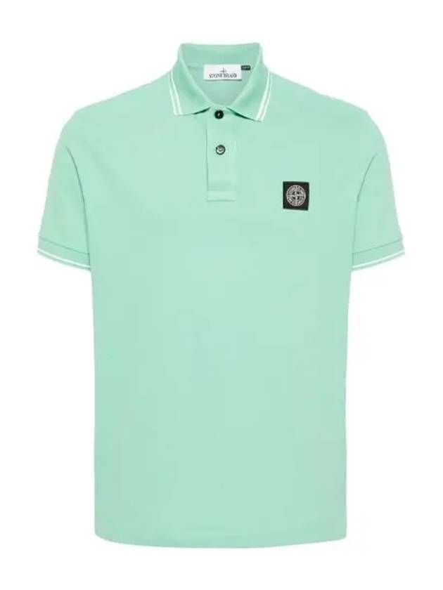 Stretch Cotton Pique Short Sleeve Polo Shirt Light Green - STONE ISLAND - BALAAN 3