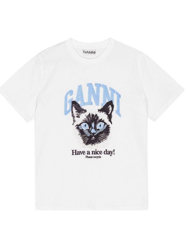 Basic Cat Relax Jersey Short Sleeve T-Shirt White - GANNI - BALAAN 2