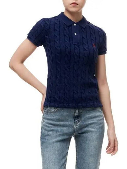 W slim fit cable knit polo shirt navy - POLO RALPH LAUREN - BALAAN 2