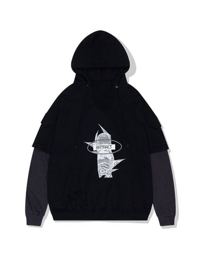 Half layered pocket hoodblack - BATTRACT - BALAAN 2