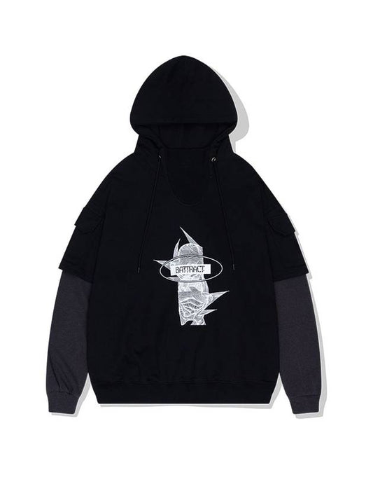 Half layered pocket hoodblack - BATTRACT - BALAAN 1