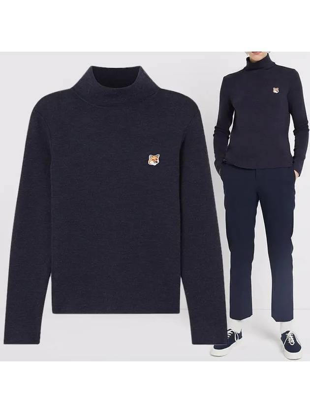 Fox Head Knit Wool Turtleneck Navy - MAISON KITSUNE - BALAAN 2