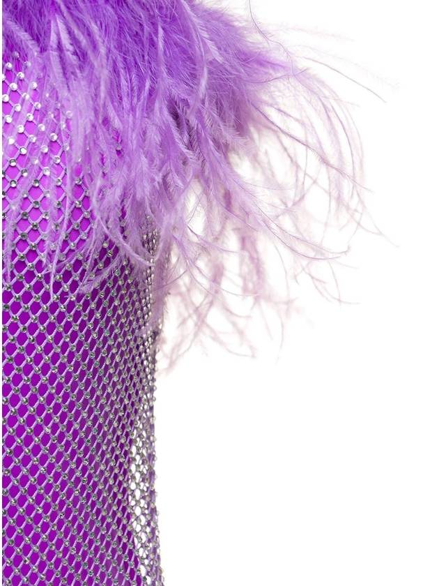 Mini Purple Dress With Feather Trim And Rhinestone Embellishment In Polyamide Woman - GIUSEPPE DI MORABITO - BALAAN 3