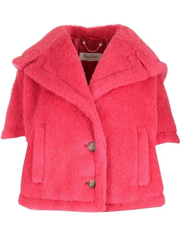 Single Breasted Teddy Cape Coat Pink - MAX MARA - BALAAN 1