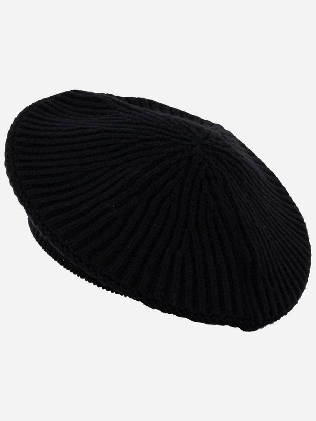 Logo Rib Edge Wool Beret Black - GANNI - BALAAN 5