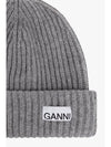 Logo Patch Knit Beanie Grey - GANNI - BALAAN 7