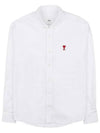 Heart Logo Oxford Button Down Long Sleeve Shirt White - AMI - BALAAN 3