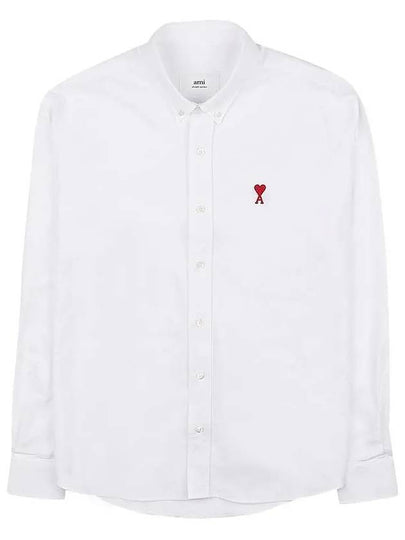 Heart Logo Oxford Button Down Long Sleeve Shirt White - AMI - BALAAN 2