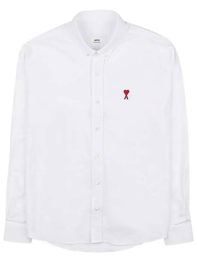 Heart Logo Oxford Button Down Long Sleeve Shirt White - AMI - BALAAN 3