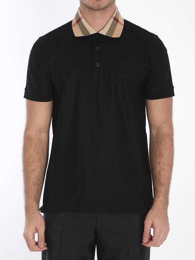 Check Collar Cotton Polo Shirt Black - BURBERRY - BALAAN 2