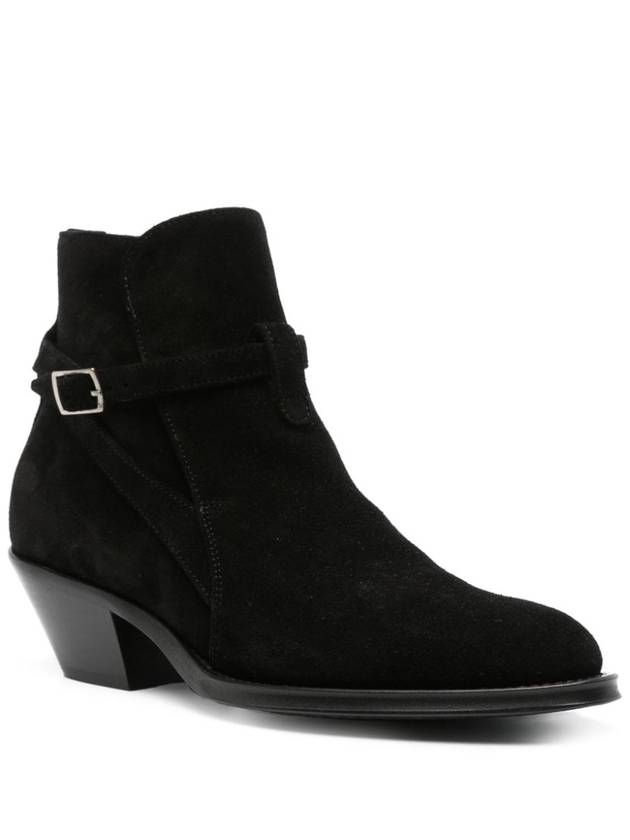 Suede Buckle Ankle Heel Chelsea Boots Black - SAINT LAURENT - BALAAN 4