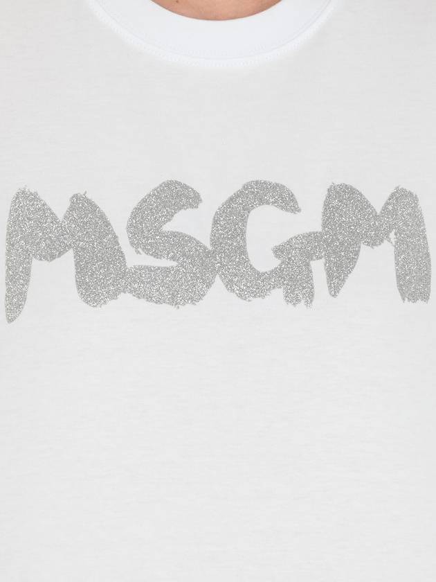 Glitter Brushed Logo Short Sleeve T-Shirt White - MSGM - BALAAN 3