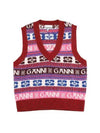 Logo Wool Mix Vest Red - GANNI - BALAAN 2